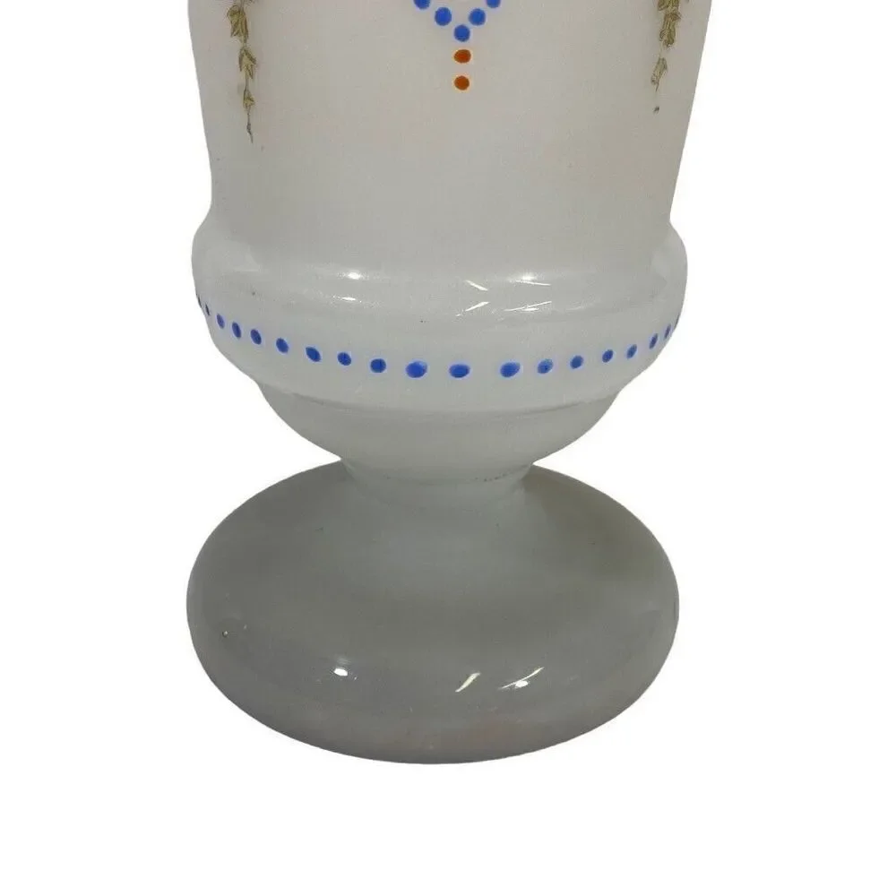 ‎VICTORIAN ANTIQUE BRISTOL GLASS BLUE FLORAL MORIAGE LG 13” VASE 1880-